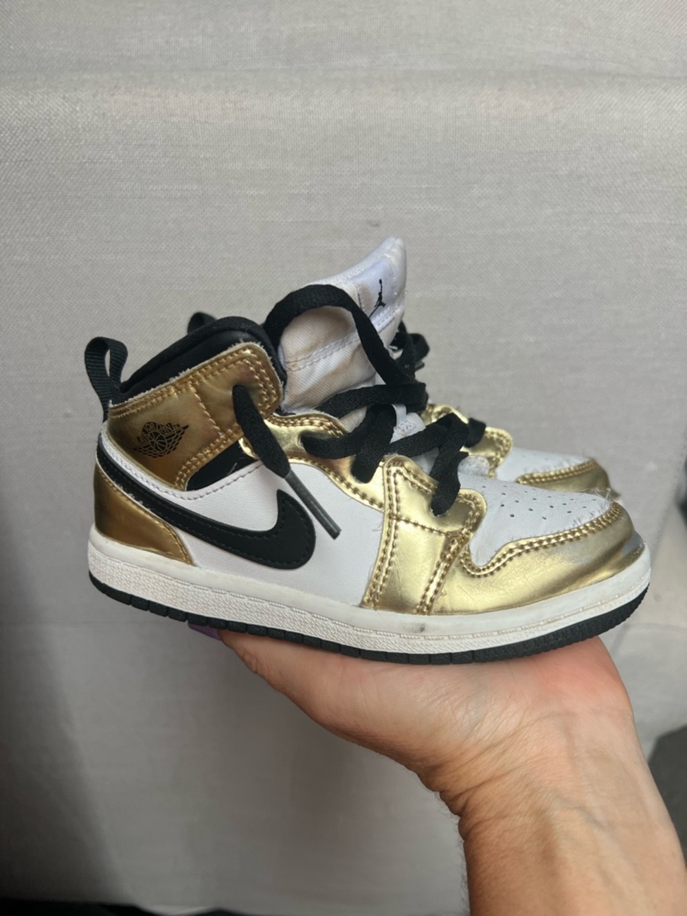 Jordan Kids' White, Gold & Black High-Top Sneakers
